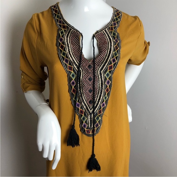 Mustard Yellow Embroidered Maxi Dress - Picture 2 of 10